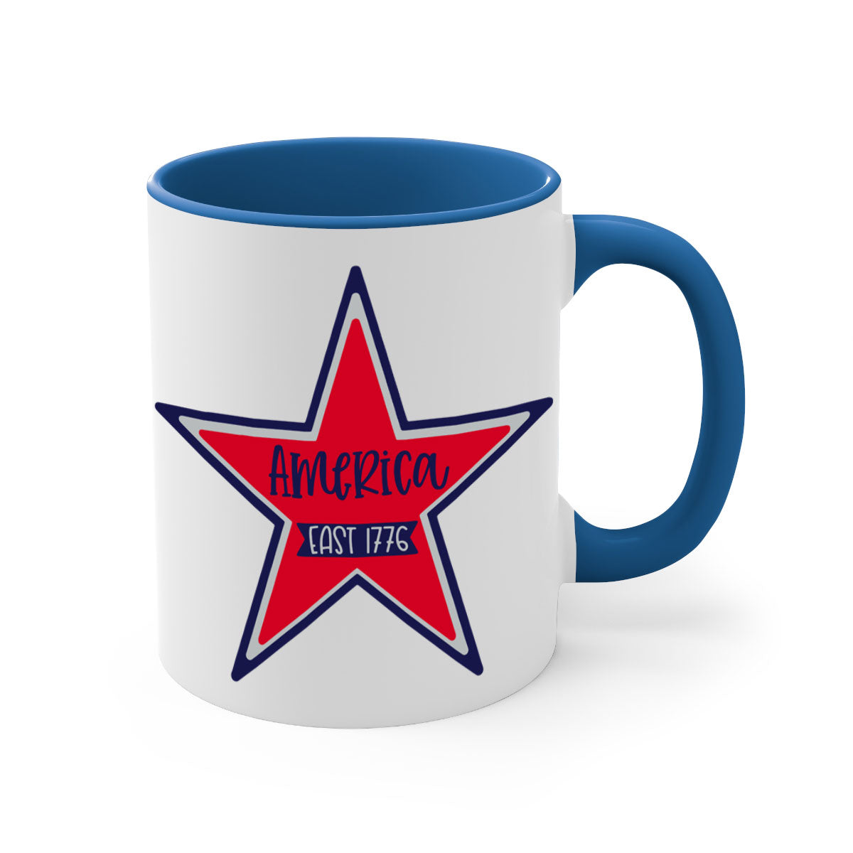 America East Style 144# Mug featuring a glossy finish with a colored handle and interior, available in multiple colors.